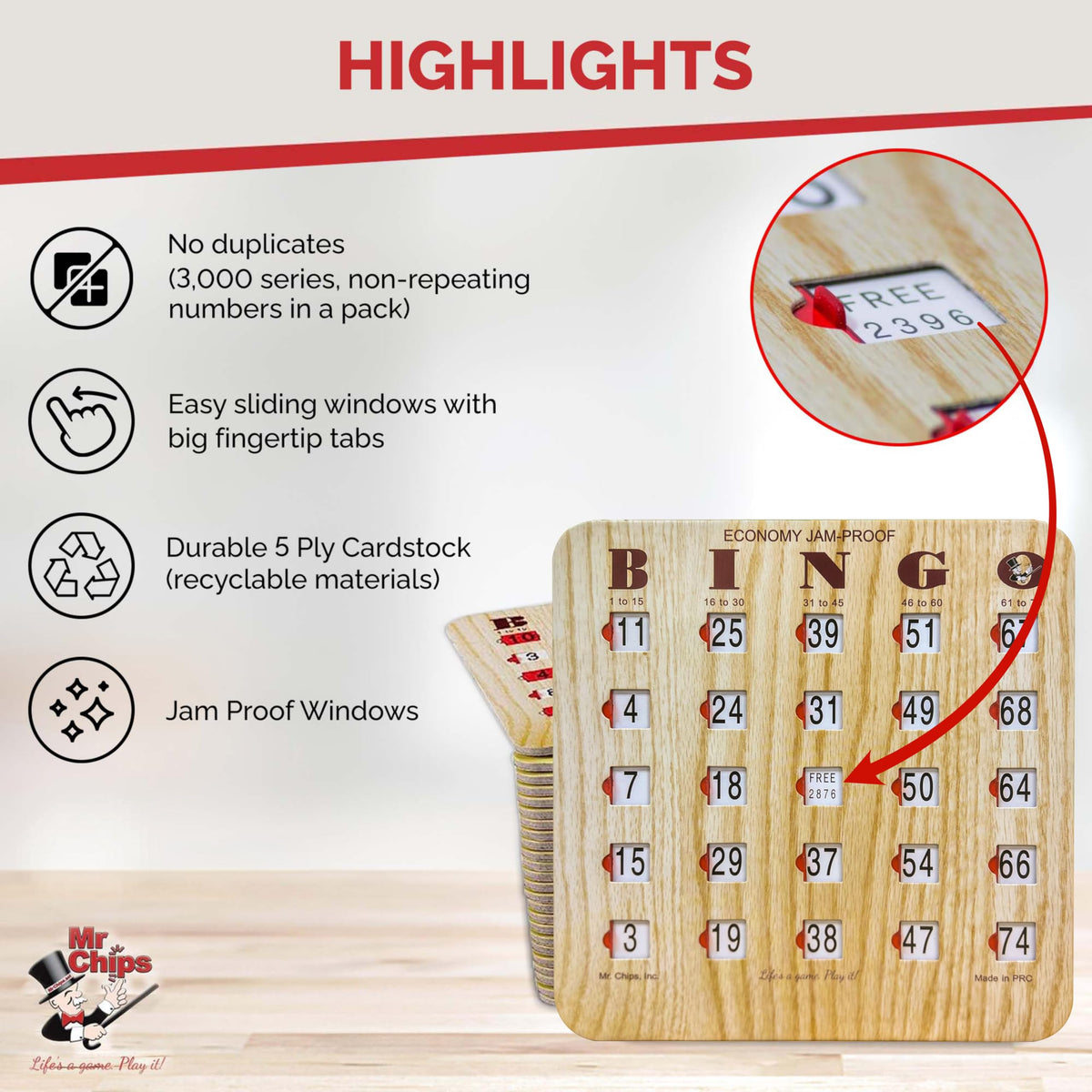 Bingo Cards with Sliding Windows 100 Pack V1733