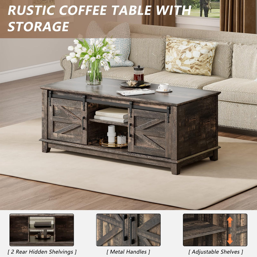 4 Piece Farmhouse Living Room Table Set with TV Stand Coffee Table and End Tables E34314