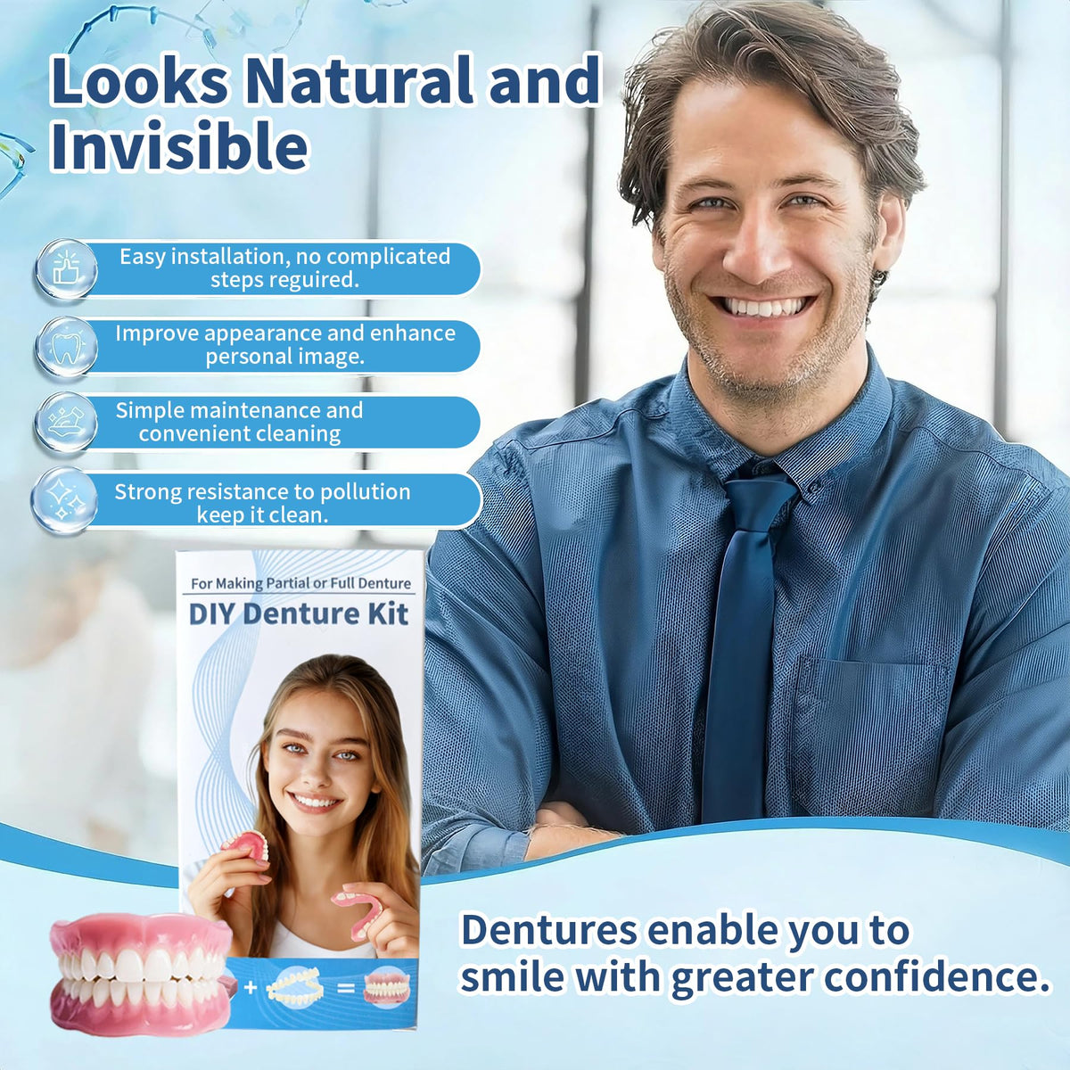 DIY Denture Kit Top & Bottom Fake Teeth D9654
