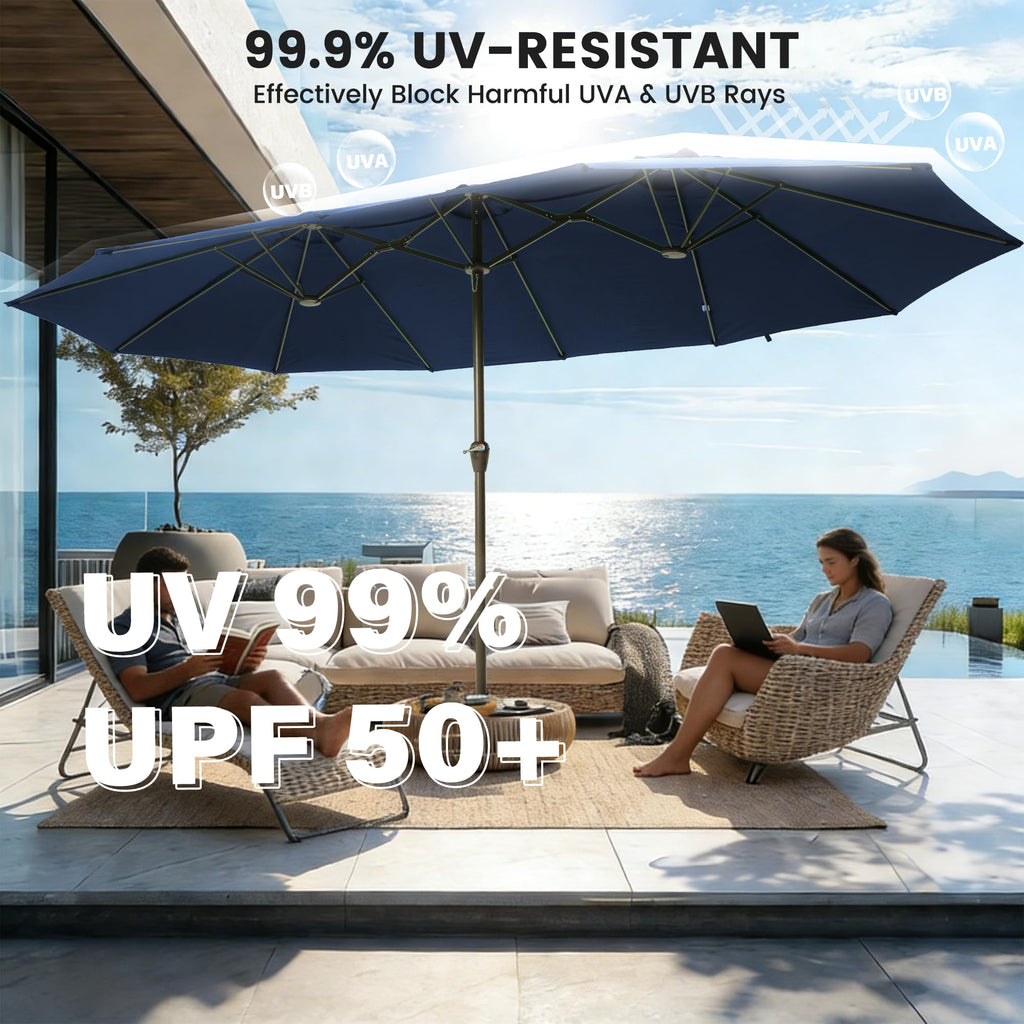 15FT Double-Sided Rectangle Patio Umbrella with Base M7433