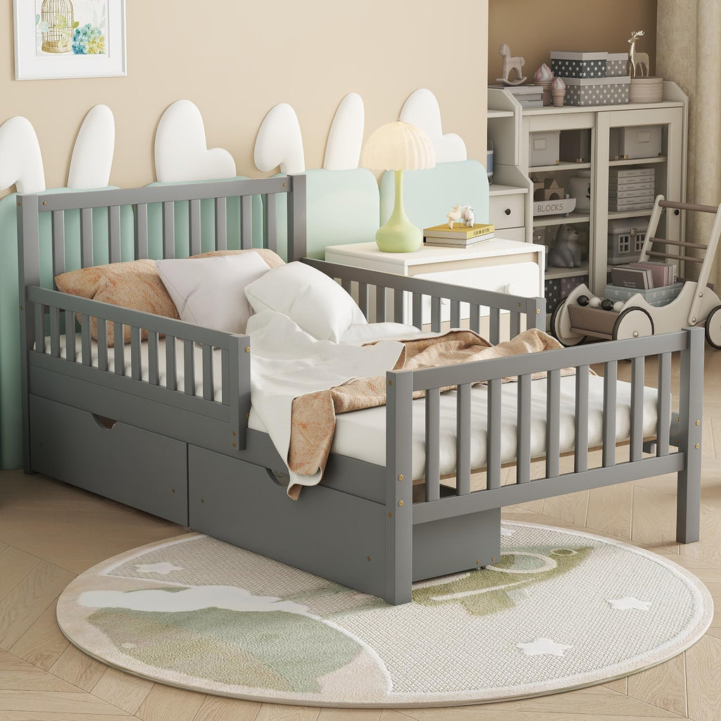 Gray Twin Size Wood Bed Frame with Storage Drawers R424316