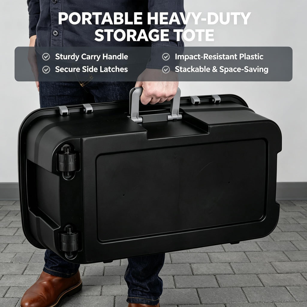 Black 22 Gallon Wheeled Plastic Storage Trunk X5585