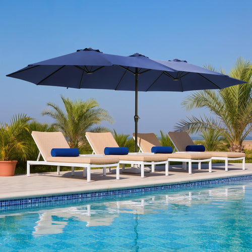 15FT Double-Sided Rectangle Patio Umbrella with Base M7433