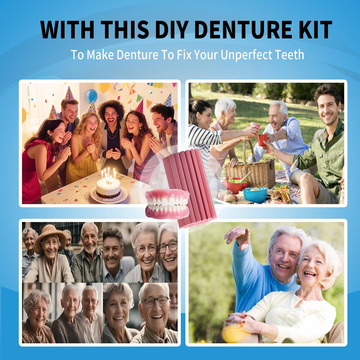 DIY Denture Kit Top & Bottom Fake Teeth D9654