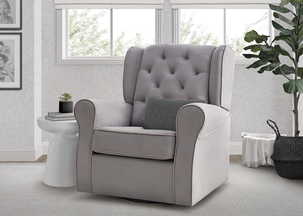 Dove Grey Upholstered Swivel Rocker Chair D528