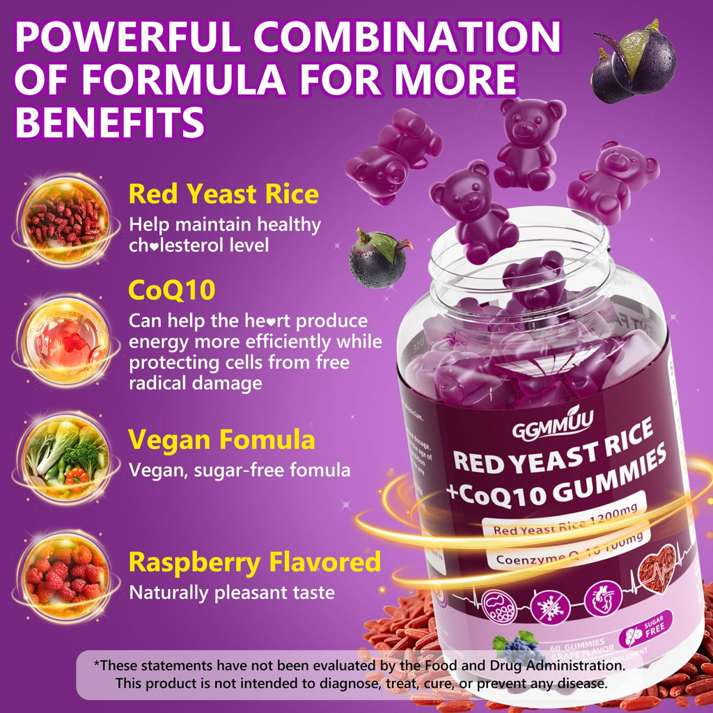 Red Yeast Rice with CoQ10 Gummies 1200mg Sugar Free 120 Count X735