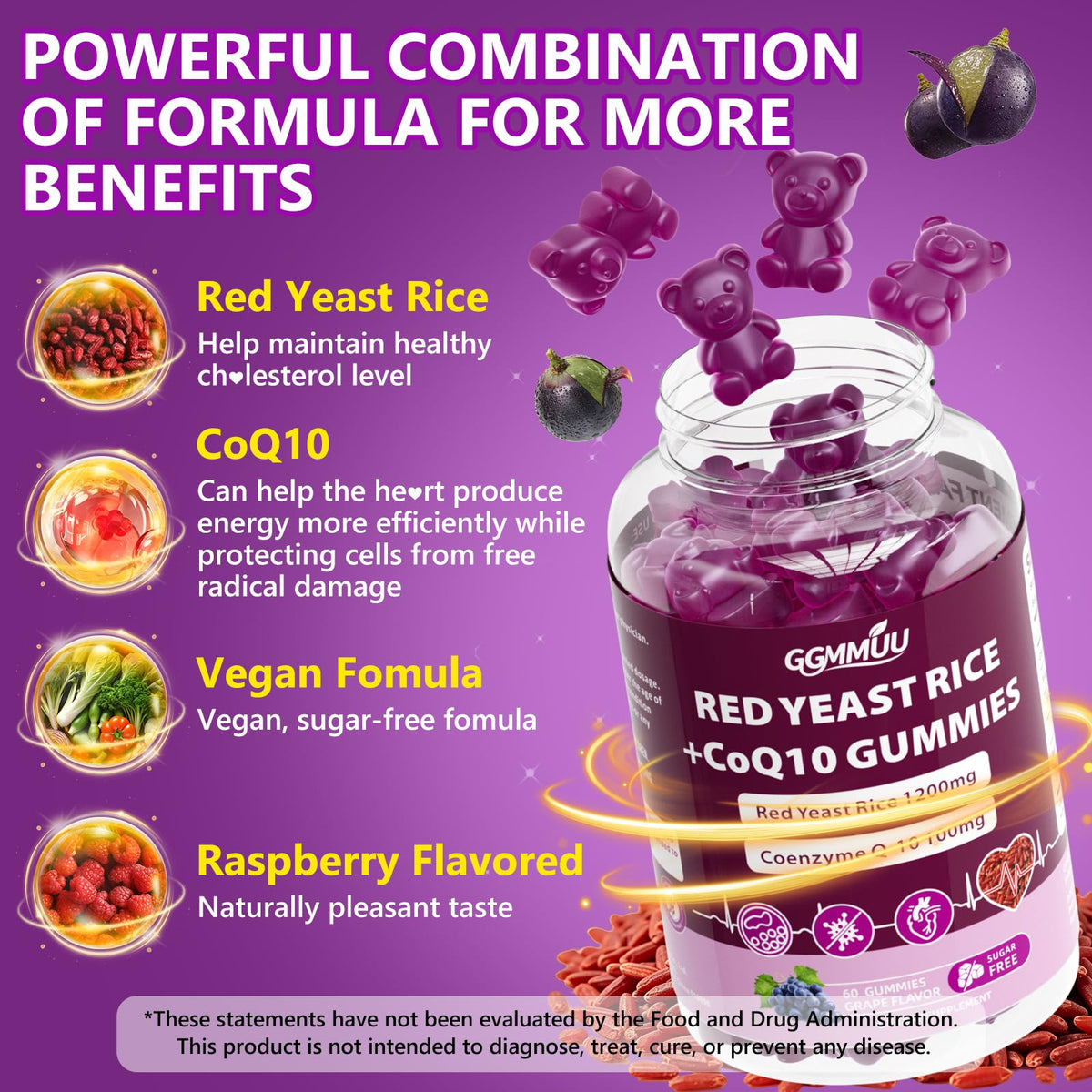 Red Yeast Rice with CoQ10 Gummies 1200mg Sugar Free 120 Count X735