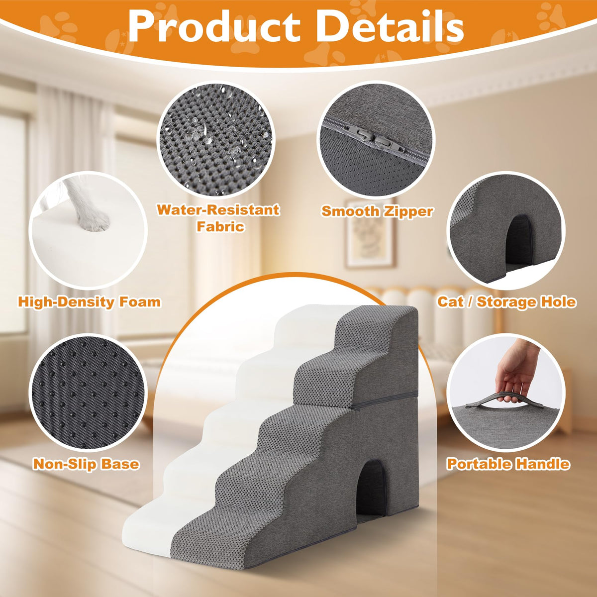 Grey 5-Step Dog Stairs J94793