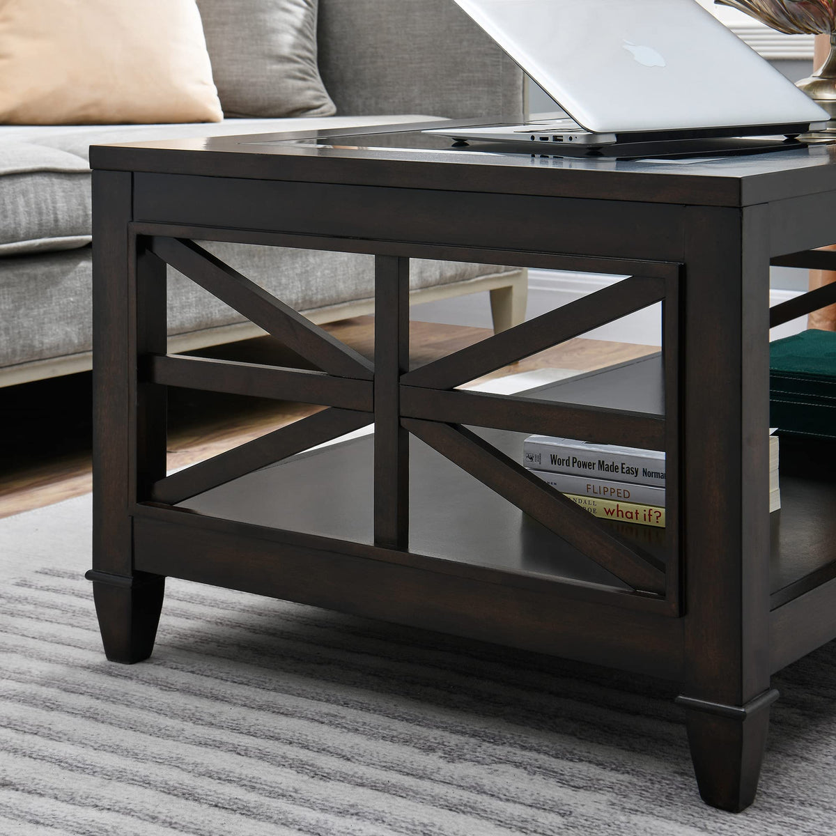 45.5"W Solid Wood Glass Coffee Table A3348