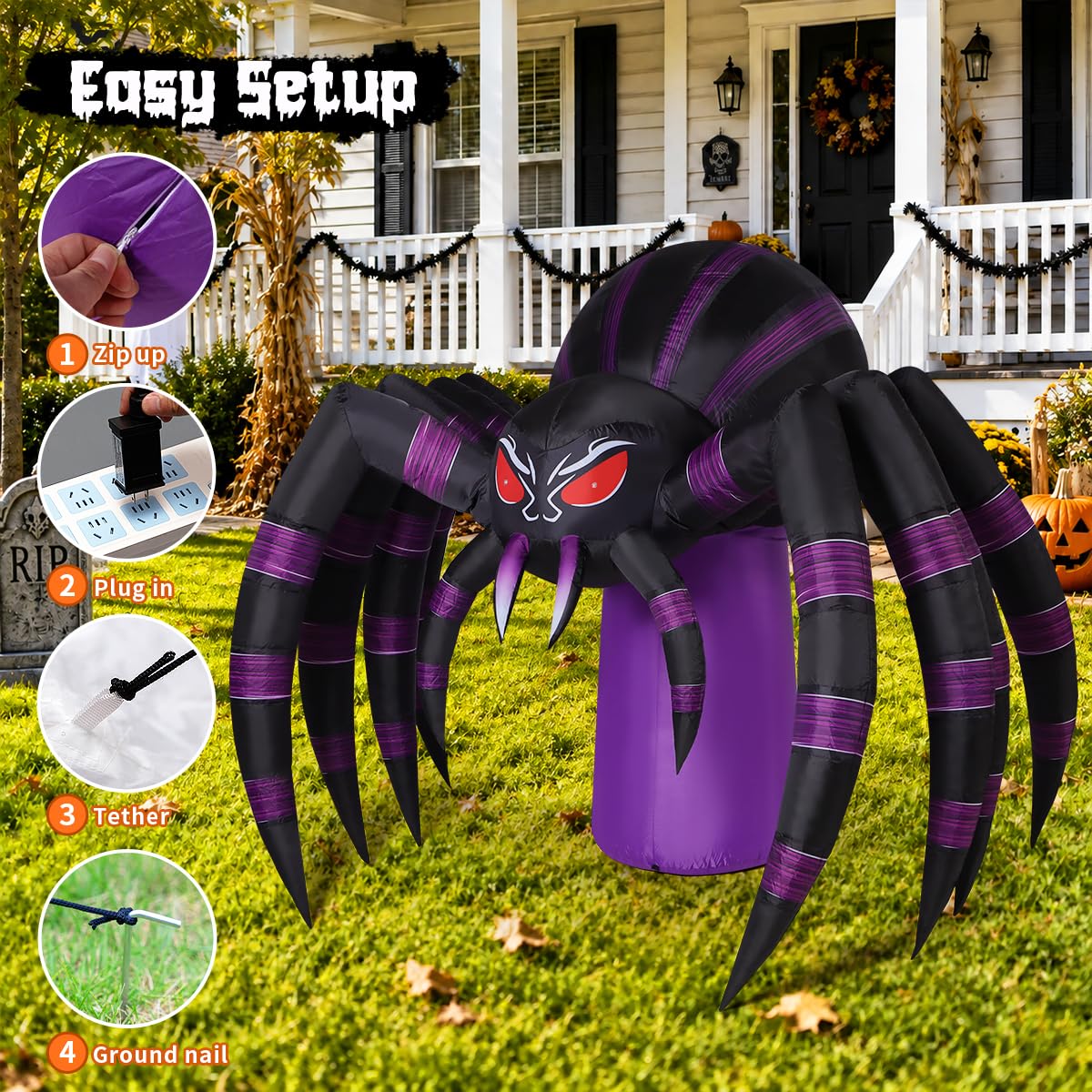7 FT Inflatable Spider Outdoor Decoration with LED Lights V4687