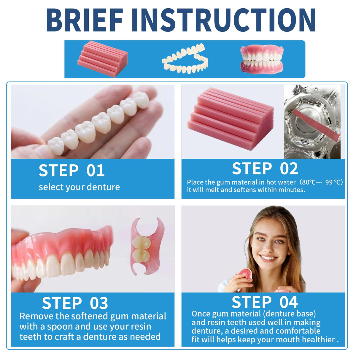 DIY Denture Kit Top & Bottom Fake Teeth D9654
