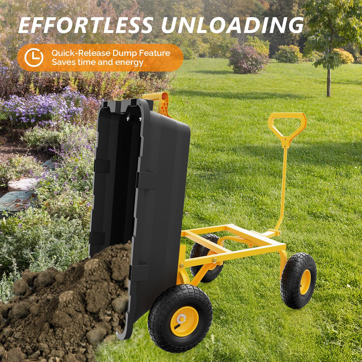 Heavy Duty Dump Cart Wagon, 770LBS Poly Wheelbarrow, 10in All-Terrain Pneumatic Tires C449780