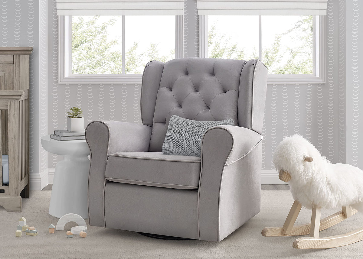 Dove Grey Upholstered Swivel Rocker Chair D528