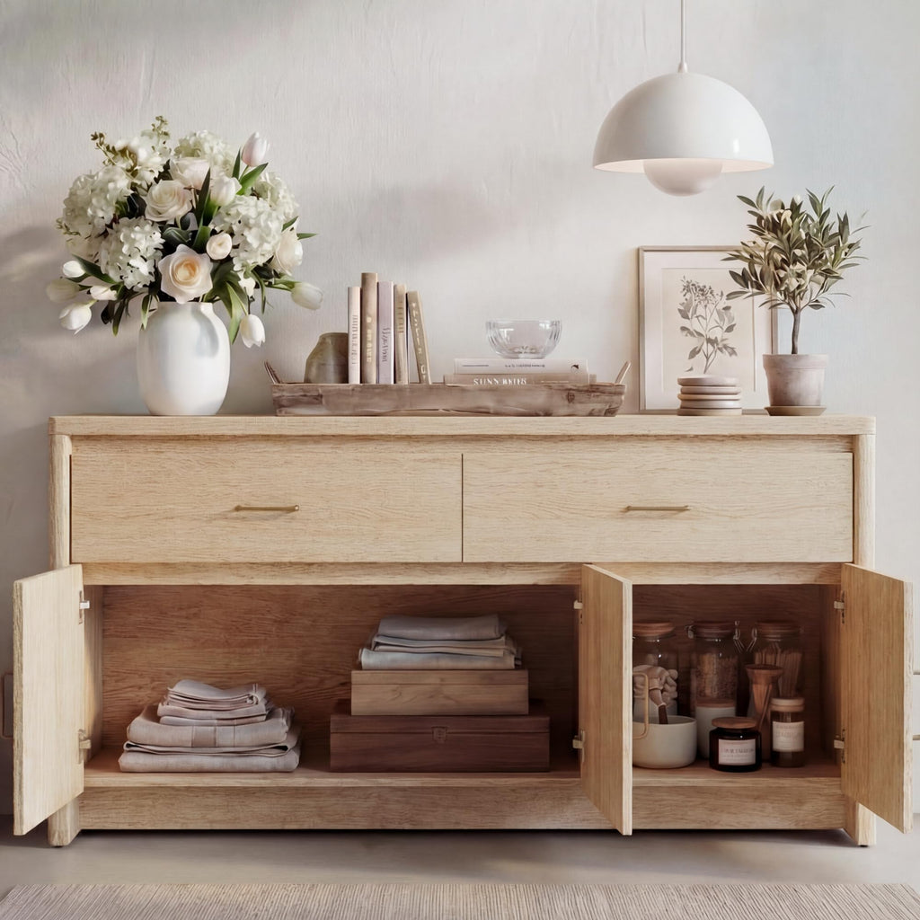 59" Wood Sideboard Buffet Cabinet with Adjustable Shelves & Drawers P93630
