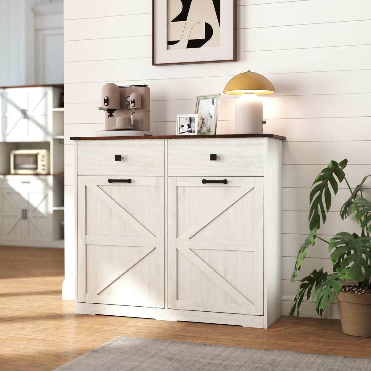 Antique White Double Tilt Out Trash Cabinet with 2 Drawers L64663