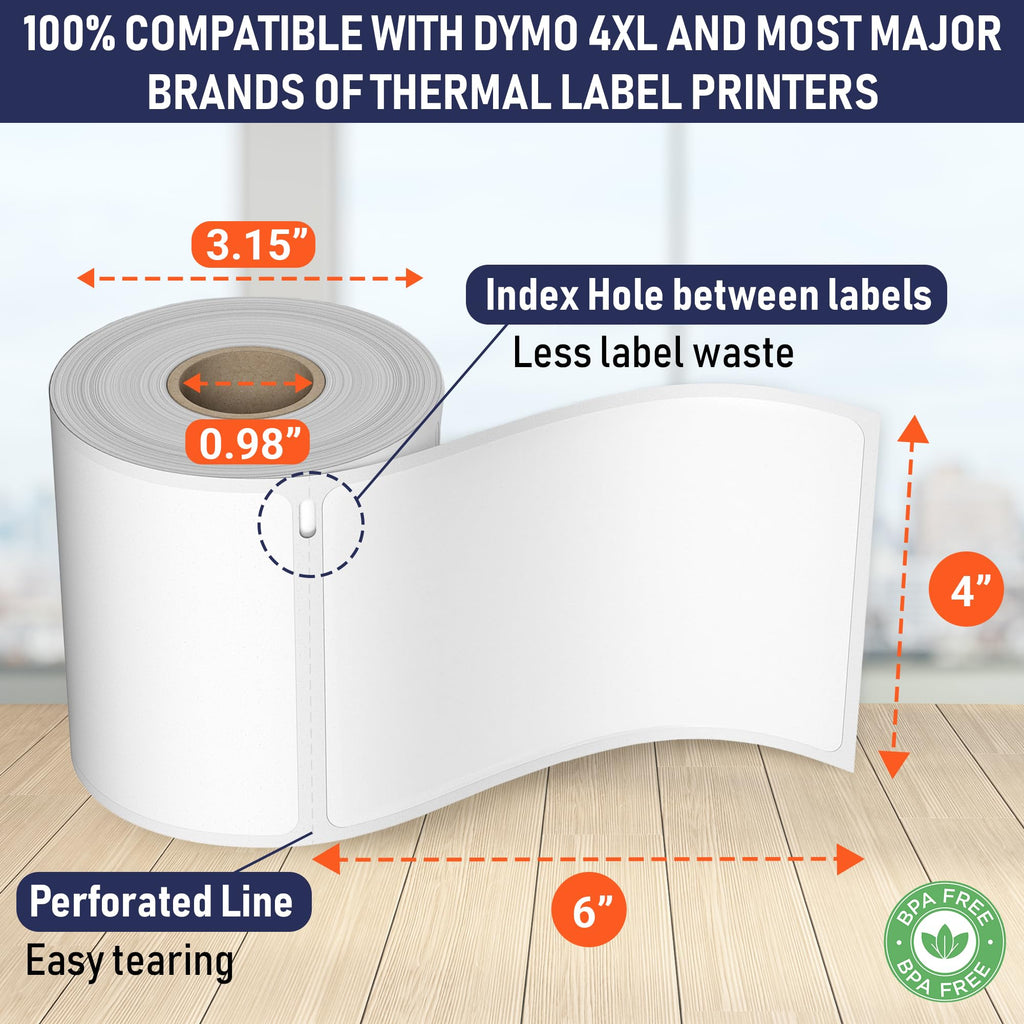 Thermal Shipping Labels 4x6, Water Resistant, Strong Adhesive, 220 per Roll U900645