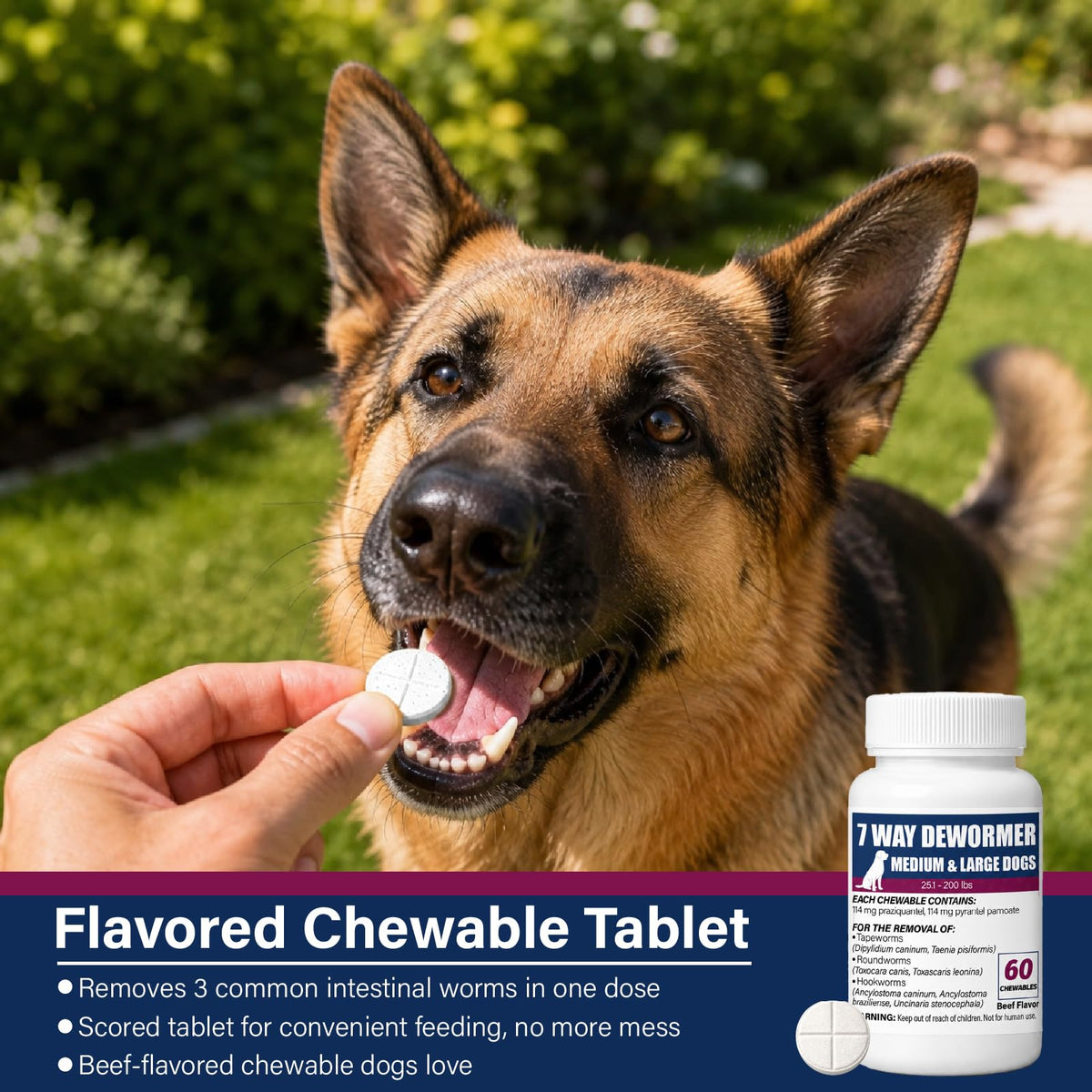 7-Way Dewormer for Dogs, 60 Beef Flavored Chewables L92590