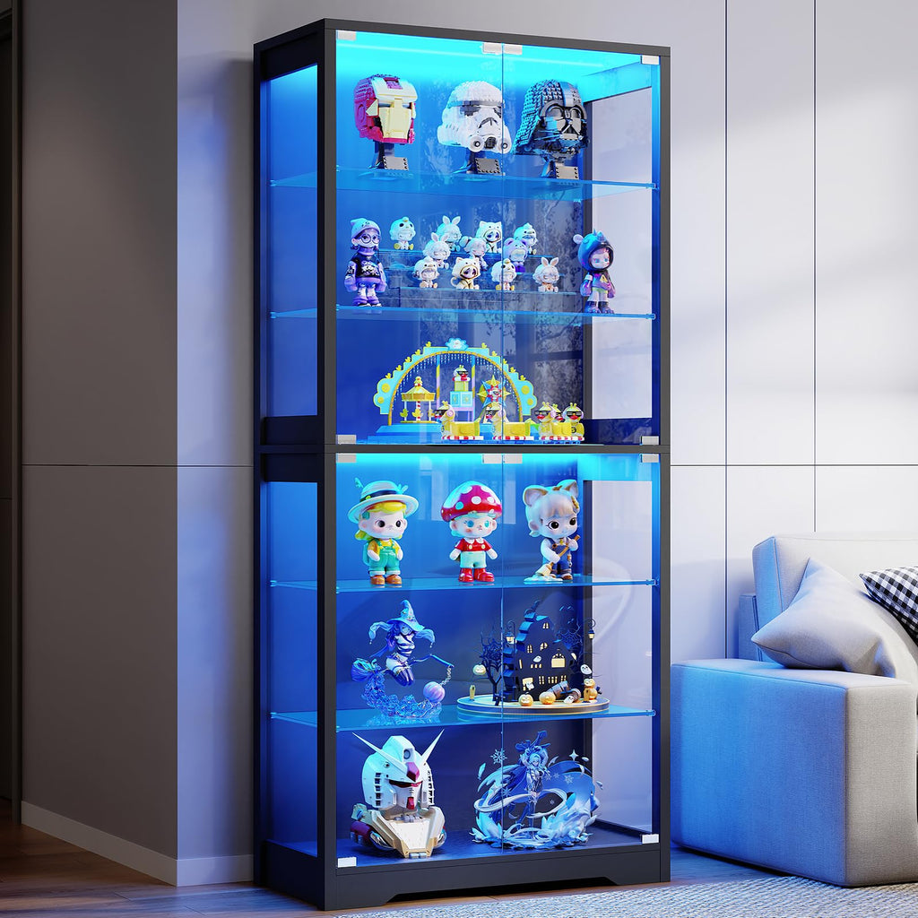 71" Tall Display Cabinet with Glass Door and 3-Color Lights, Black H68301