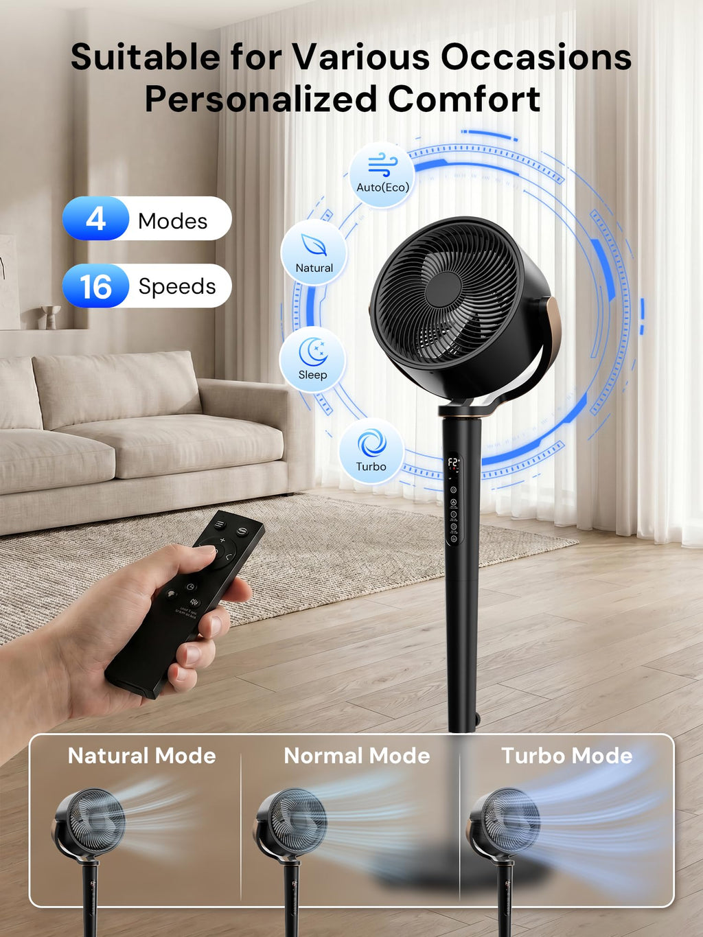 Black Adjustable Pedestal Fan with Oscillation Q844736
