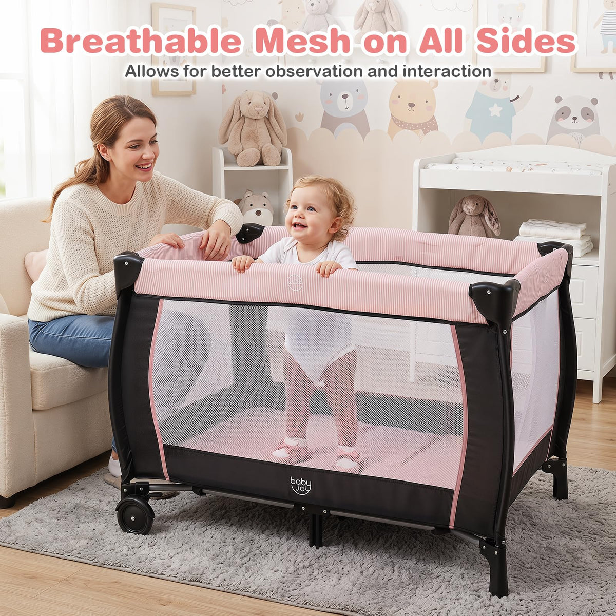 3 in 1 Pack and Play Portable Baby Playard with Bassinet T25956