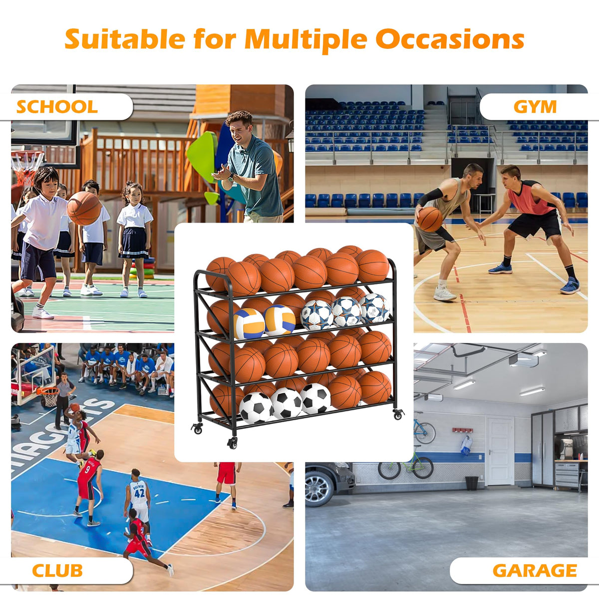 4-Tier 40-Ball Basketball Rack with Wheels B95279