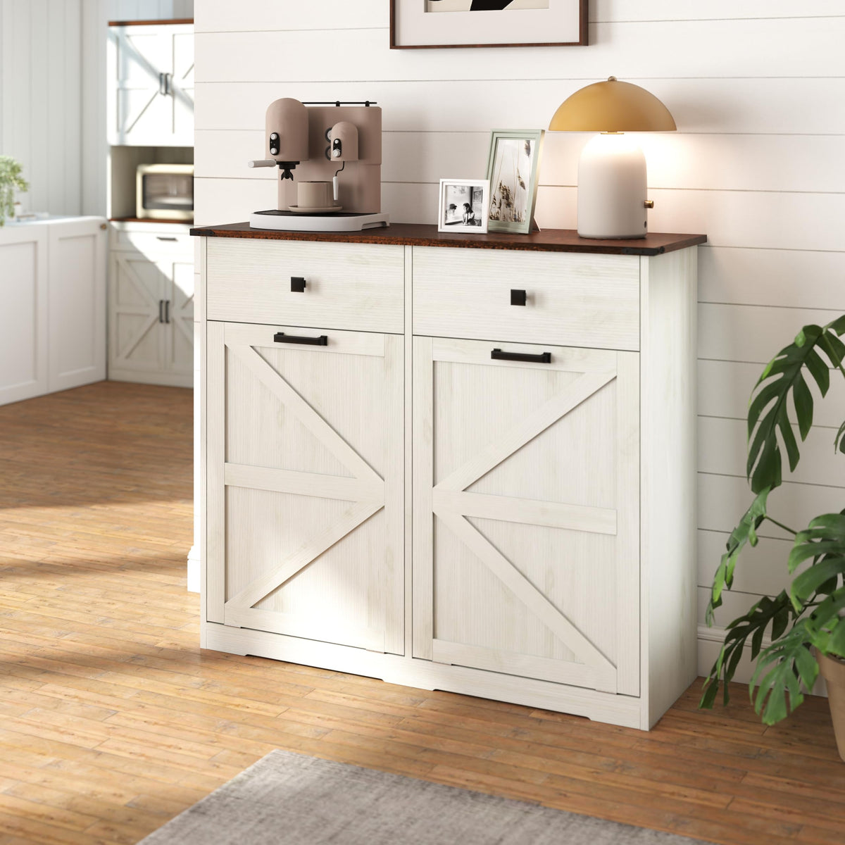 Antique White Double Tilt Out Trash Cabinet with 2 Drawers L64663