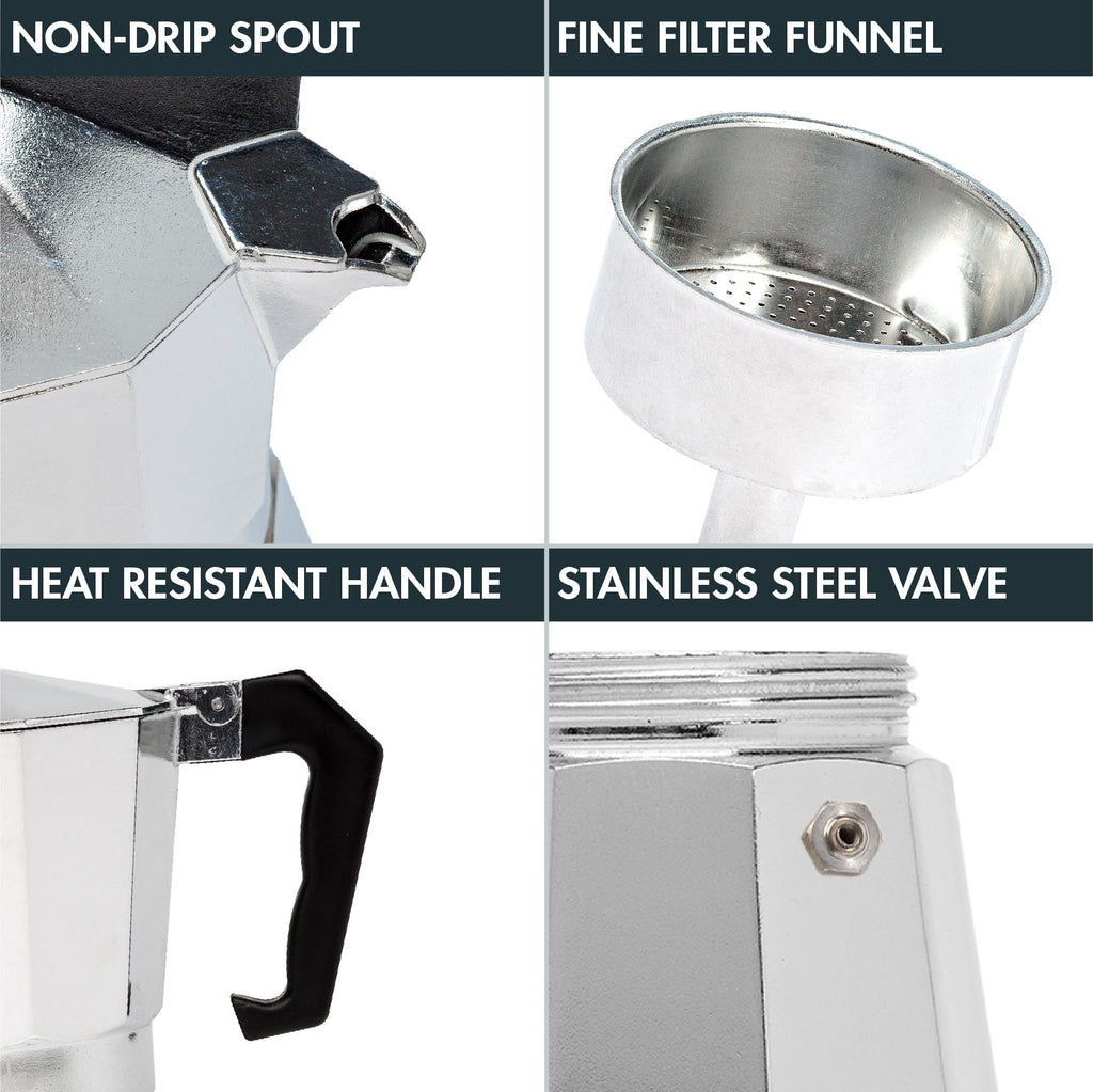 Stovetop Espresso and Coffee Maker, 6 Espresso Cups, Silver W229587