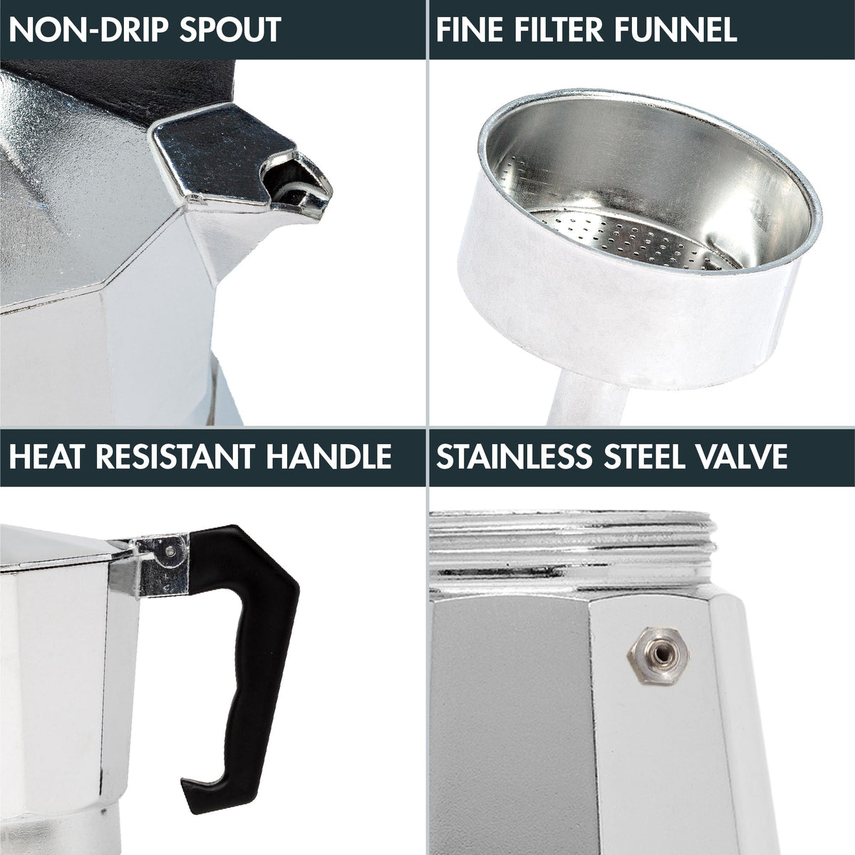 Stovetop Espresso and Coffee Maker, 6 Espresso Cups, Silver W229587