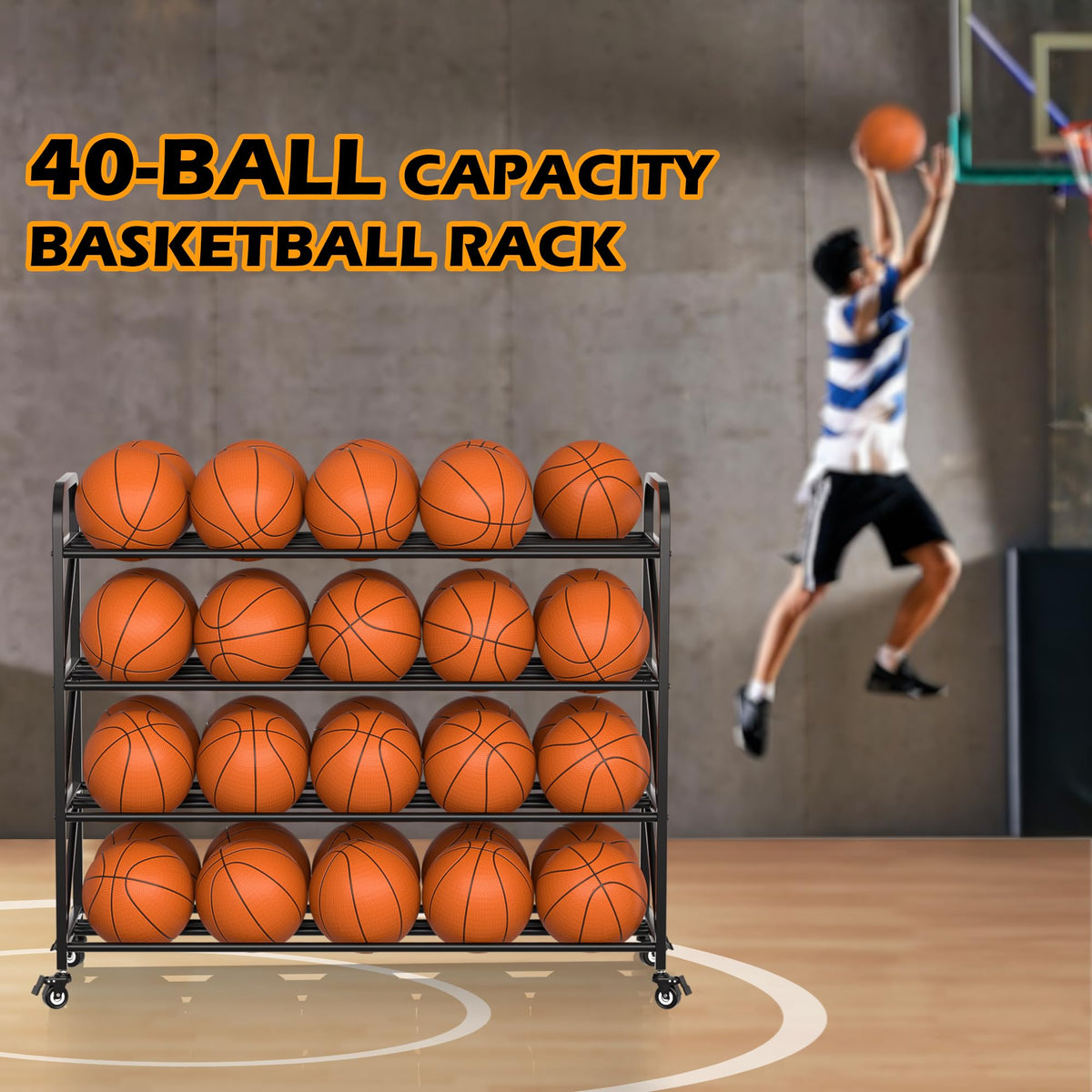 4-Tier 40-Ball Basketball Rack with Wheels B95279