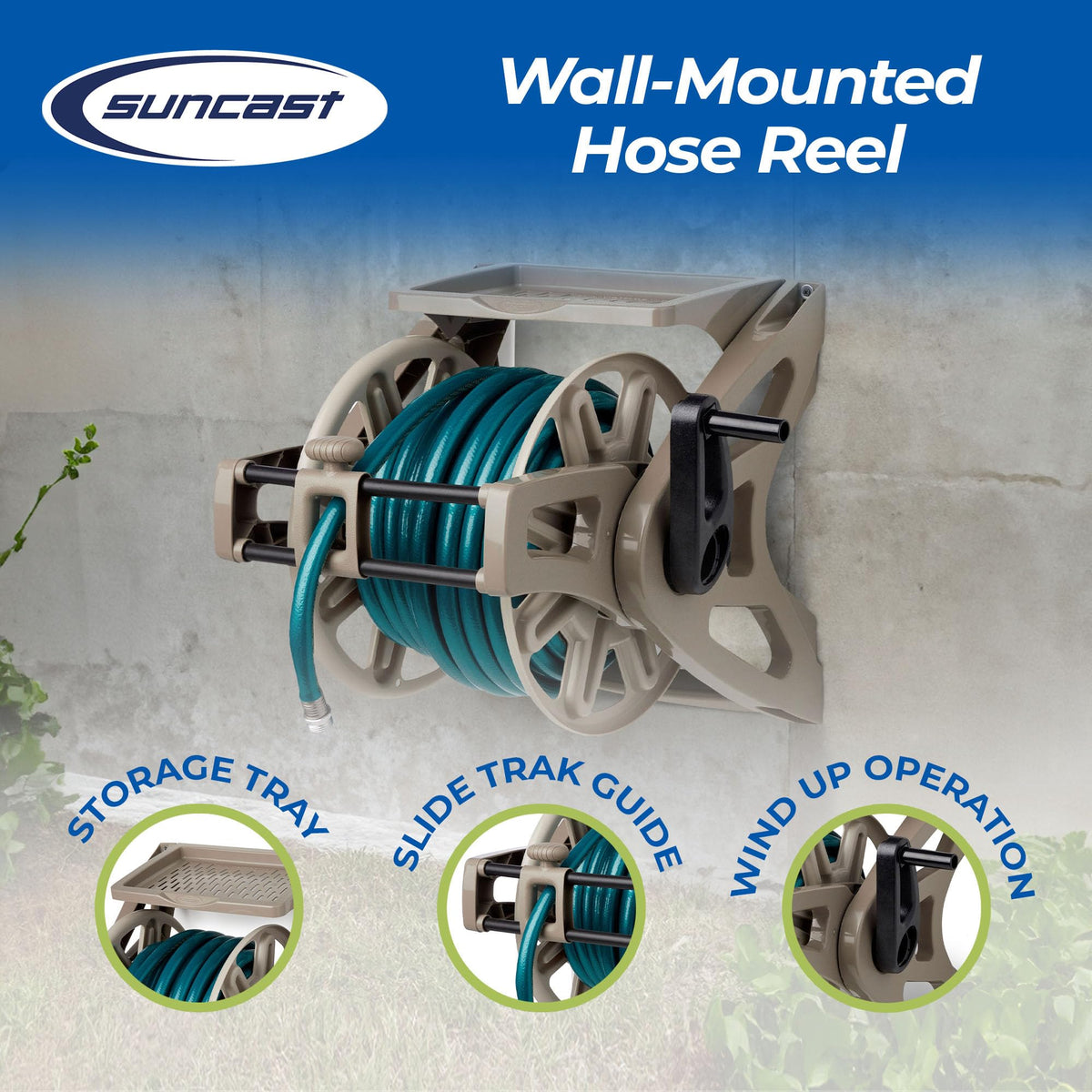 Wall-Mount Hose Reel with Storage Tray A679