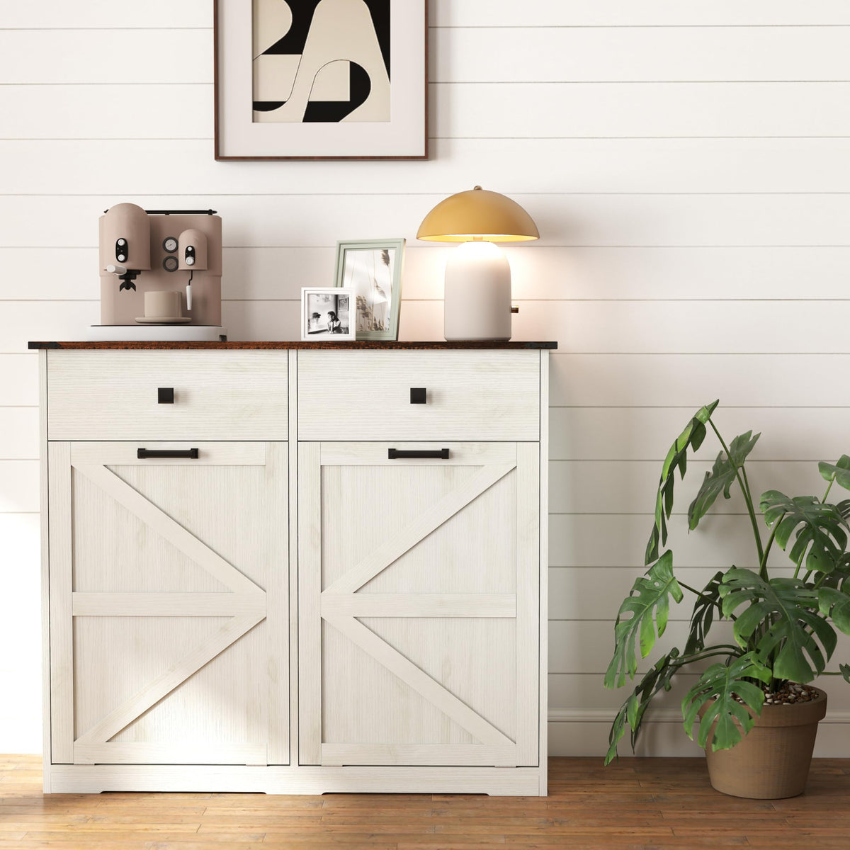 Antique White Double Tilt Out Trash Cabinet with 2 Drawers L64663