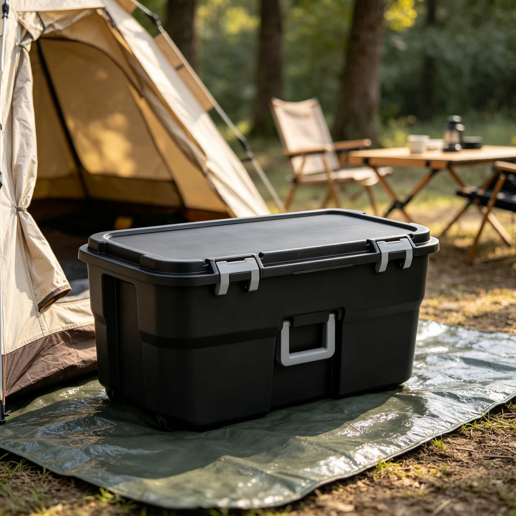 Black 22 Gallon Wheeled Plastic Storage Trunk X5585