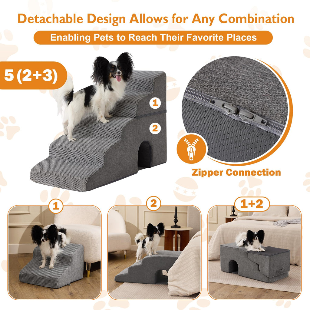 Grey 5-Step Dog Stairs J94793