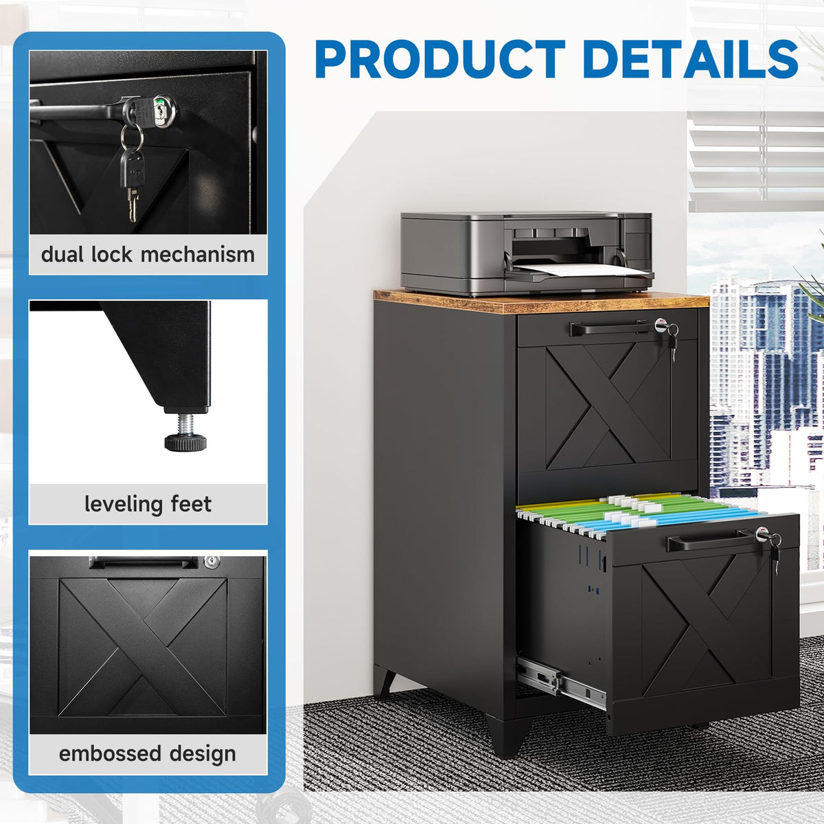 Black 2 Drawer Steel File Cabinet with Lock B247103