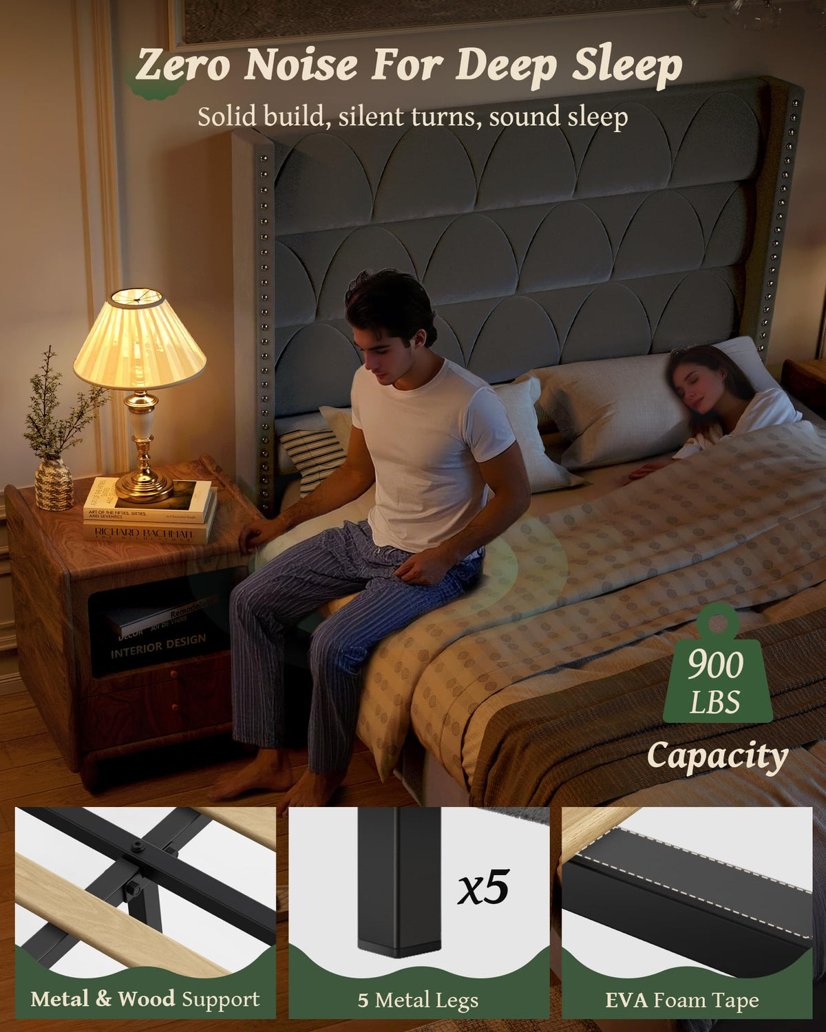 Queen Size Velvet Upholstered Platform Bed Frame R344