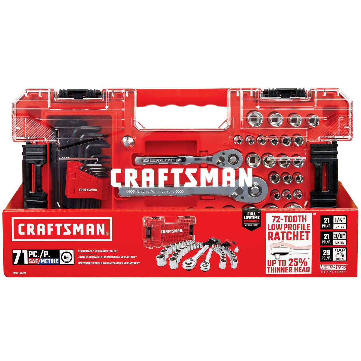 1/4 and 3/8 Inch Drive 71 Piece Mechanics Tool Set A876571