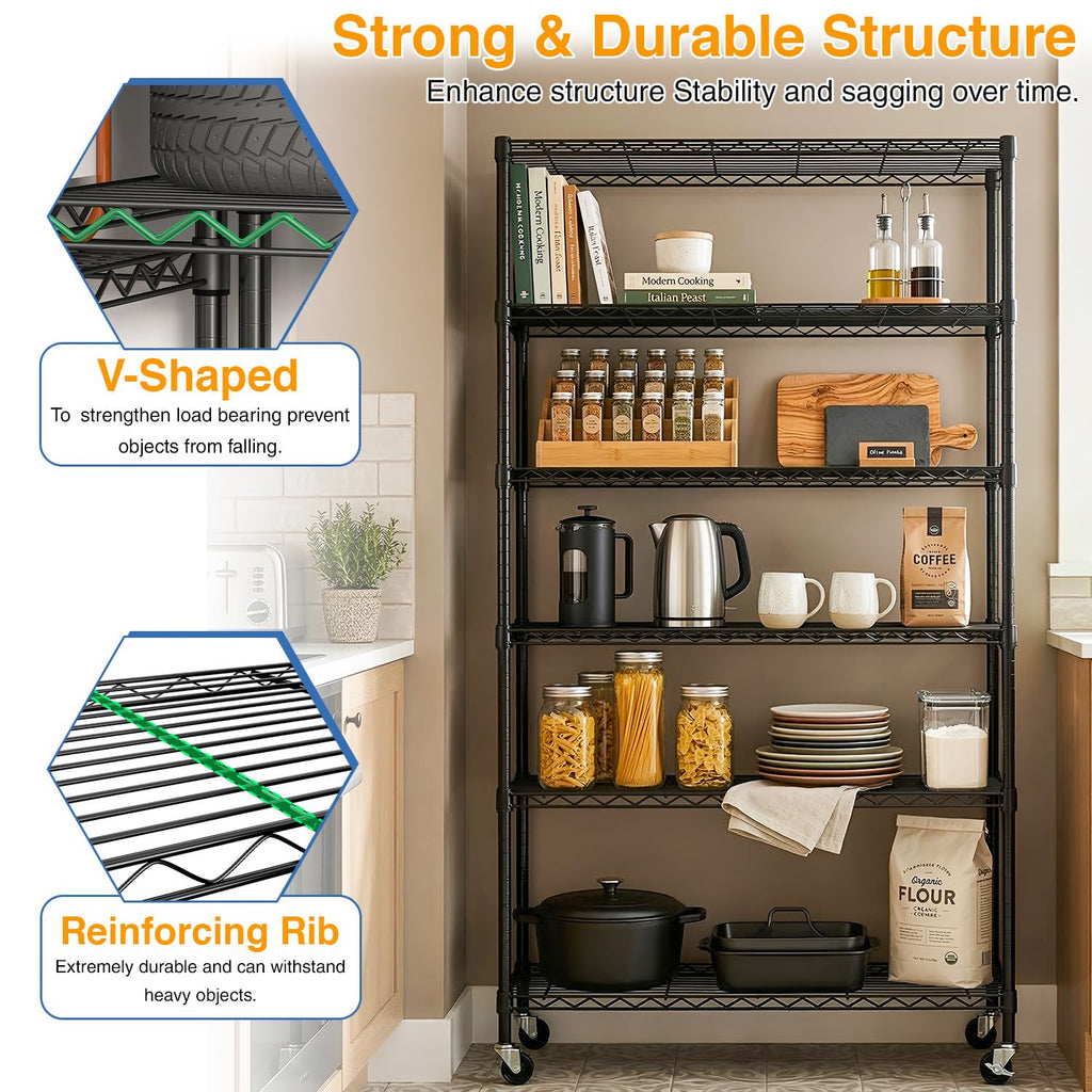 6-Tier Wire Shelf with Wheels W220