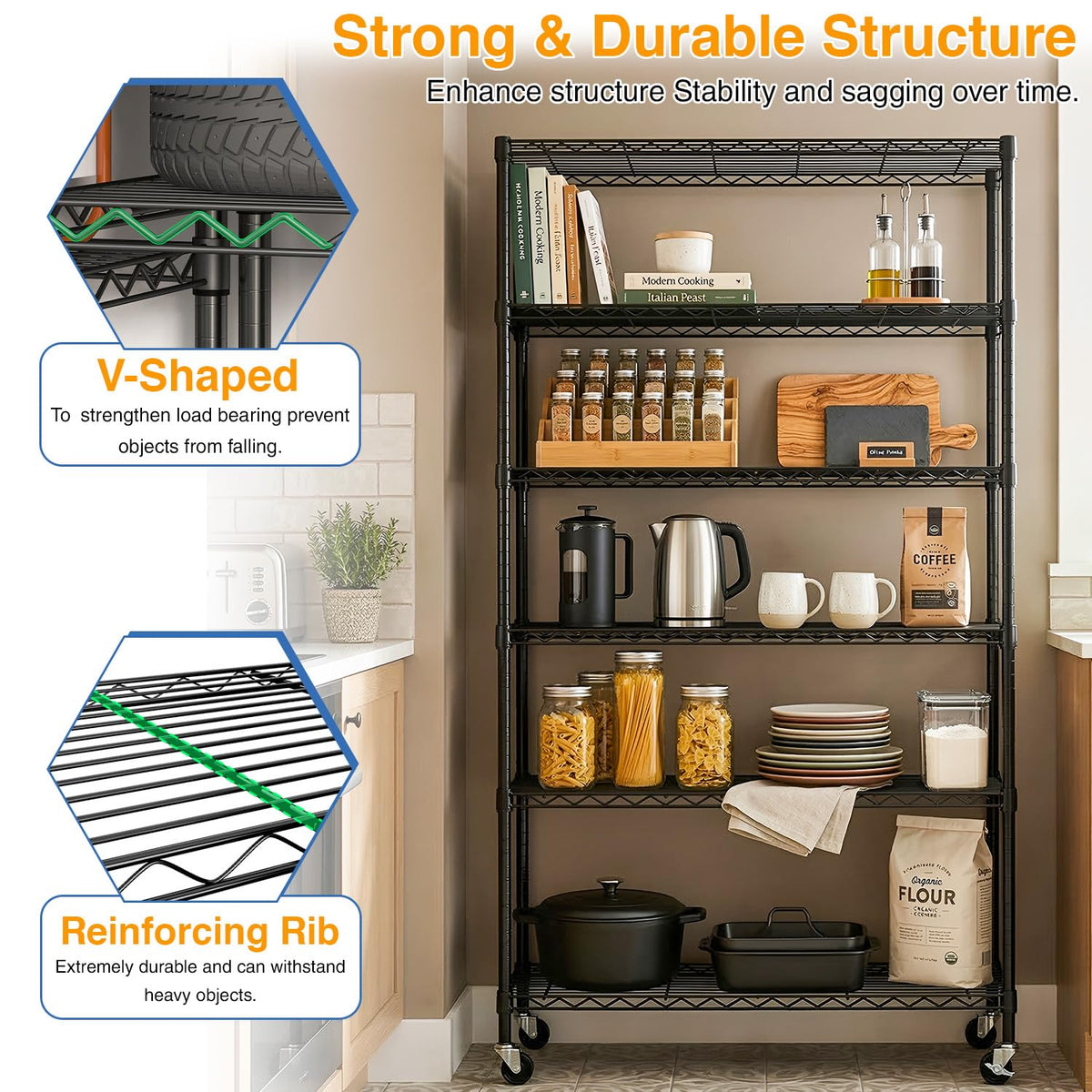 6-Tier Wire Shelf with Wheels W220