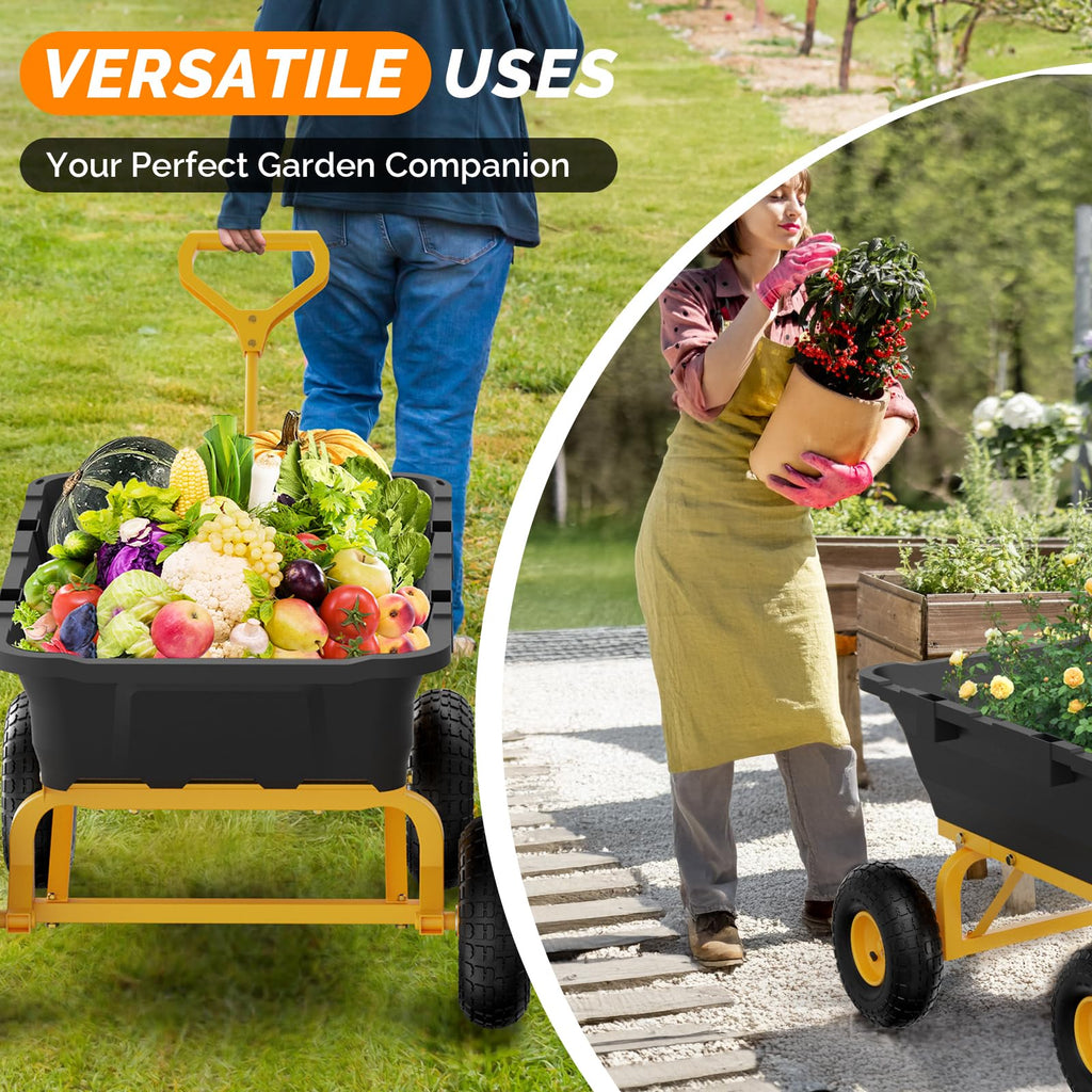 Heavy Duty Dump Cart Wagon, 770LBS Poly Wheelbarrow, 10in All-Terrain Pneumatic Tires C449780