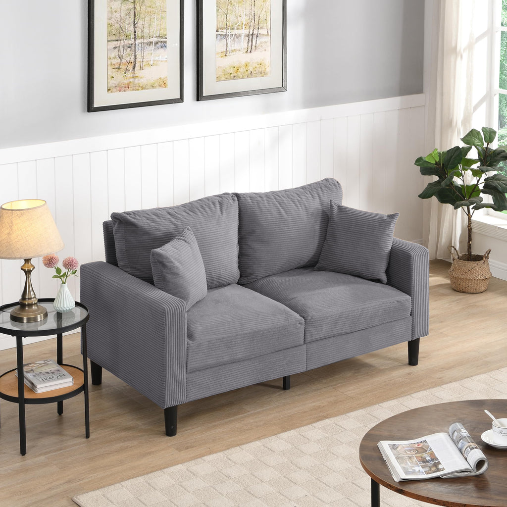 Oversized Corduroy Sofa with 2 Throw Pillows B4550