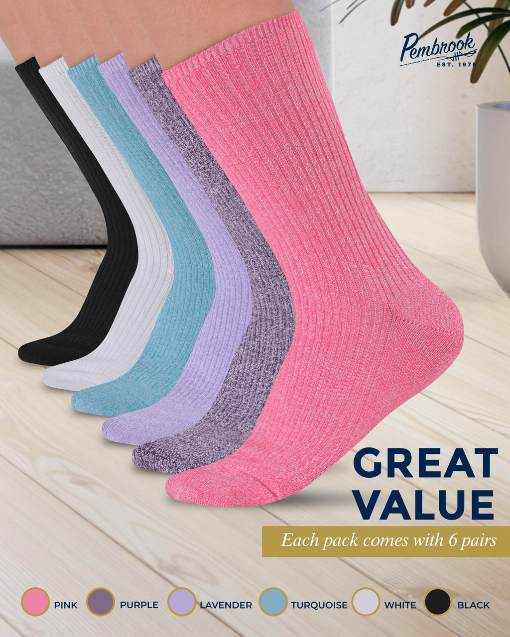 Ribbed Knit Bamboo Viscose Diabetic Socks for Women 6 Pairs J115