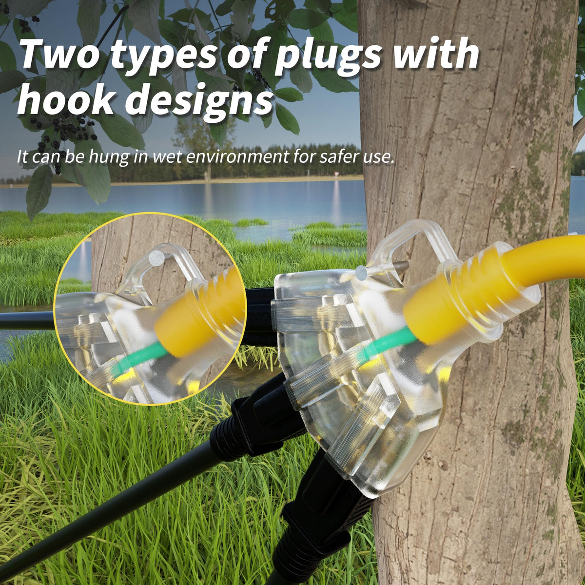 12 FT 12 Gauge Yellow Heavy Duty Outdoor Extension Cord Waterproof Y1676