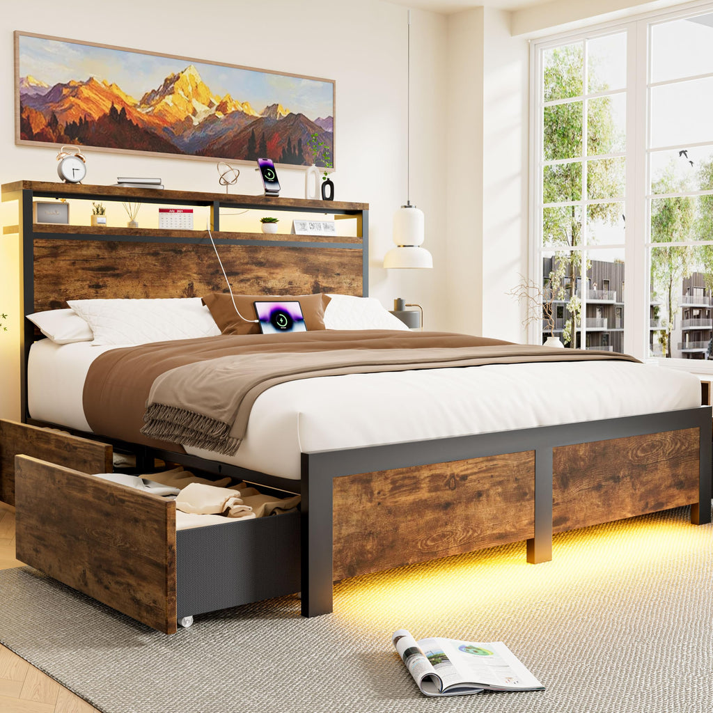 Full Bed Frame with 4 Storage Drawers B25696