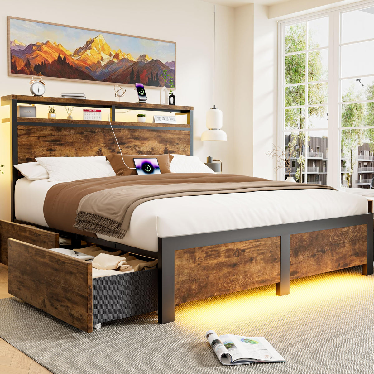 Full Bed Frame with 4 Storage Drawers B25696