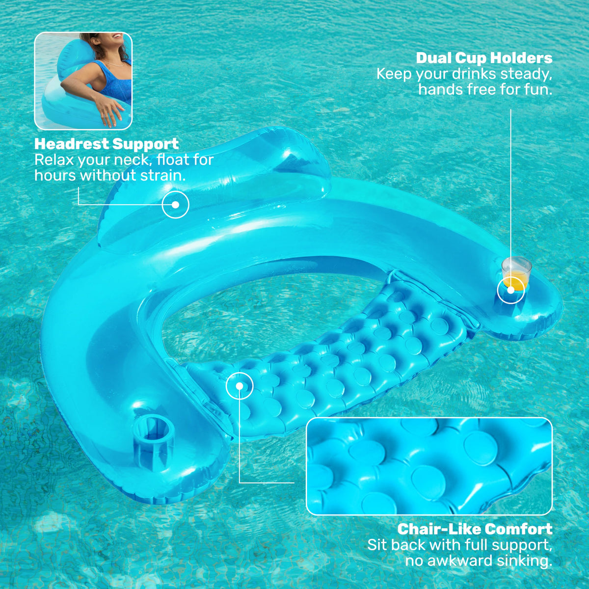 2 Pack Inflatable Pool Chairs with Cup Holders L912279