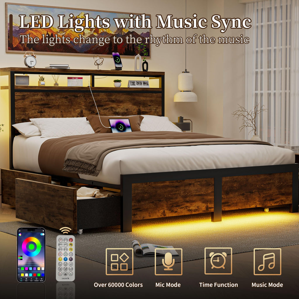 Full Bed Frame with 4 Storage Drawers B25696