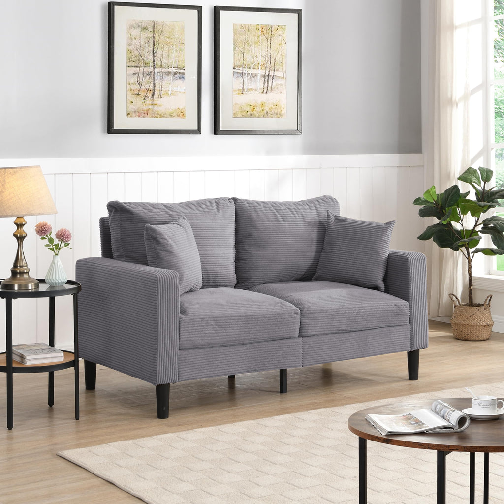 Oversized Corduroy Sofa with 2 Throw Pillows B4550