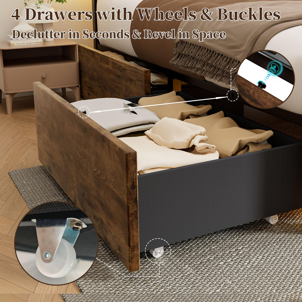 Full Bed Frame with 4 Storage Drawers B25696