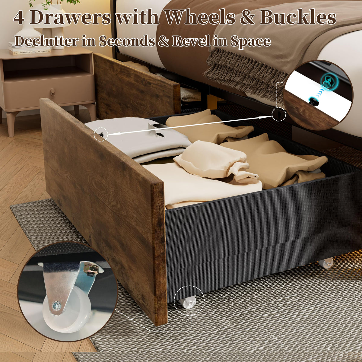 Full Bed Frame with 4 Storage Drawers B25696